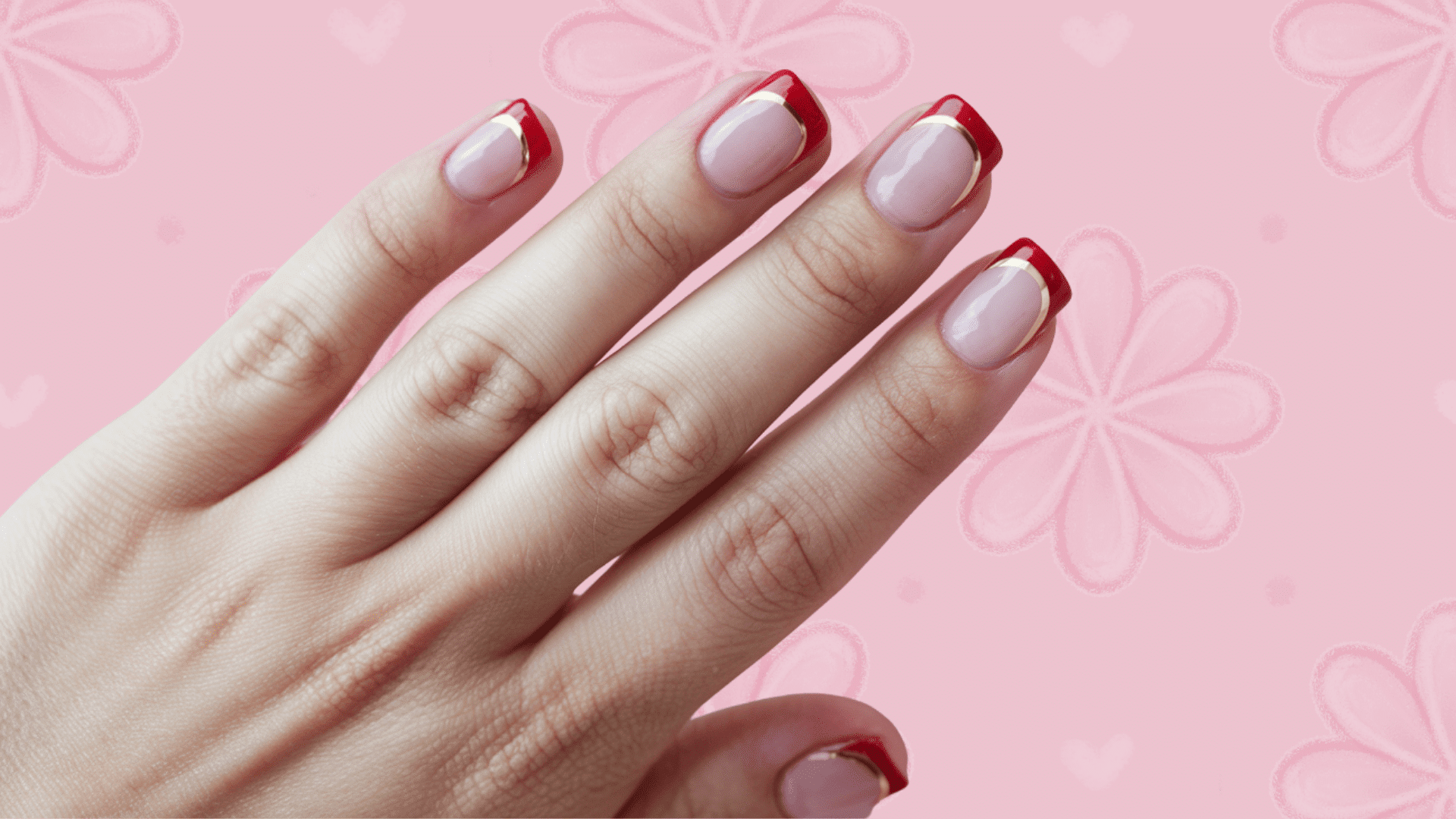 gold and red french tip nail idea