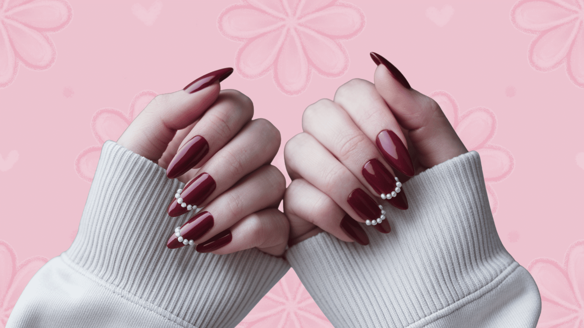 red nails with pearls