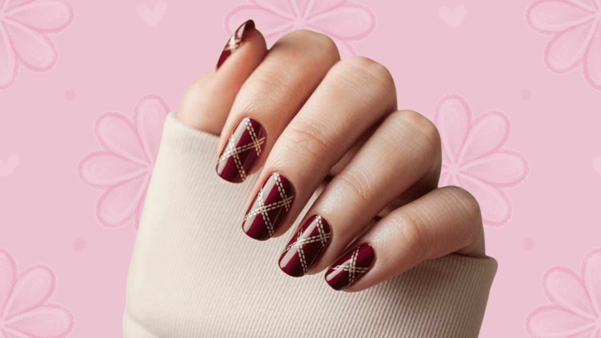 red plaid nails idea