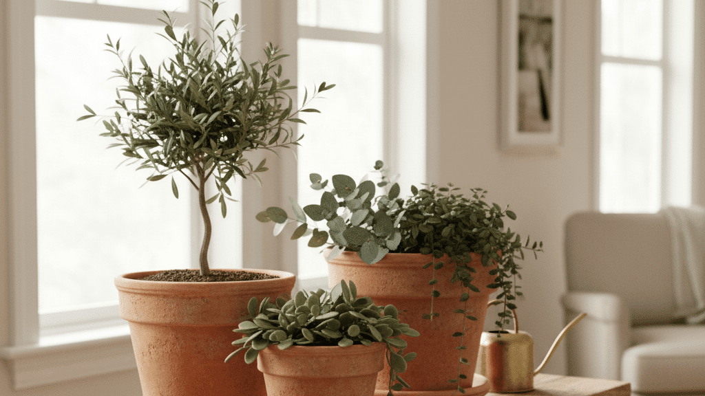 teracotta planters olive green