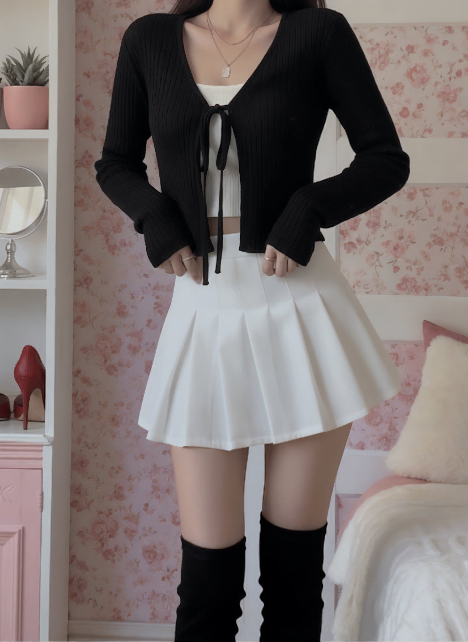 coquette outfit inspo Tie Front Cardigan