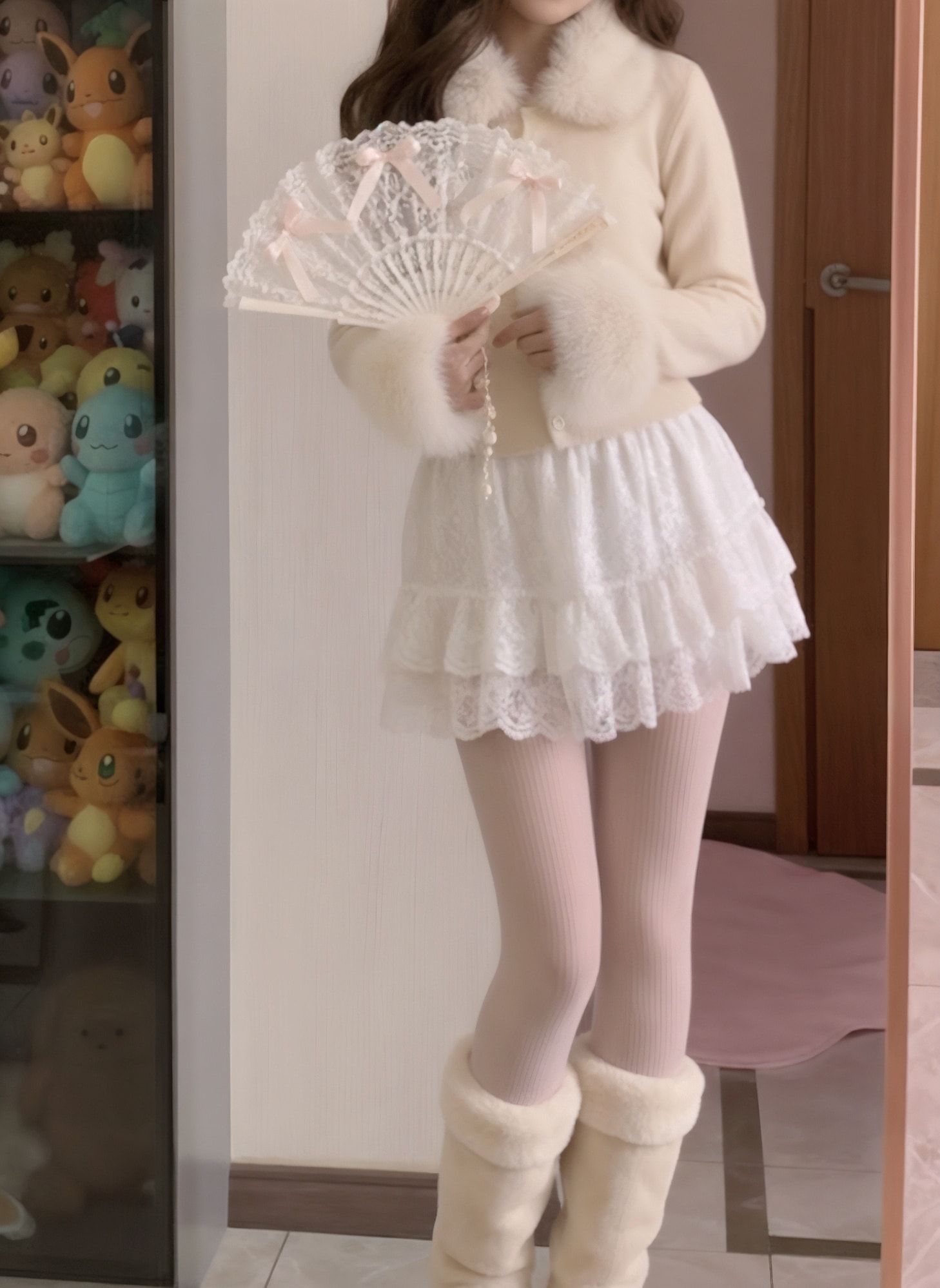 coquette outfit inspo cardigan faux fur