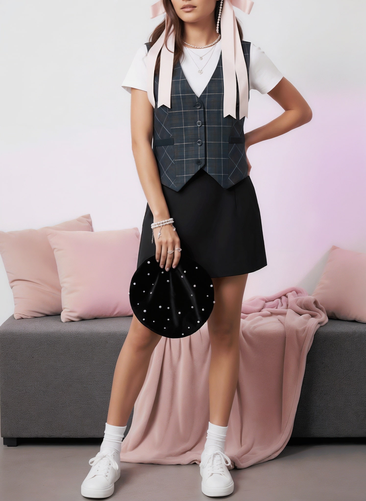 coquette outfit inspo plaid vest