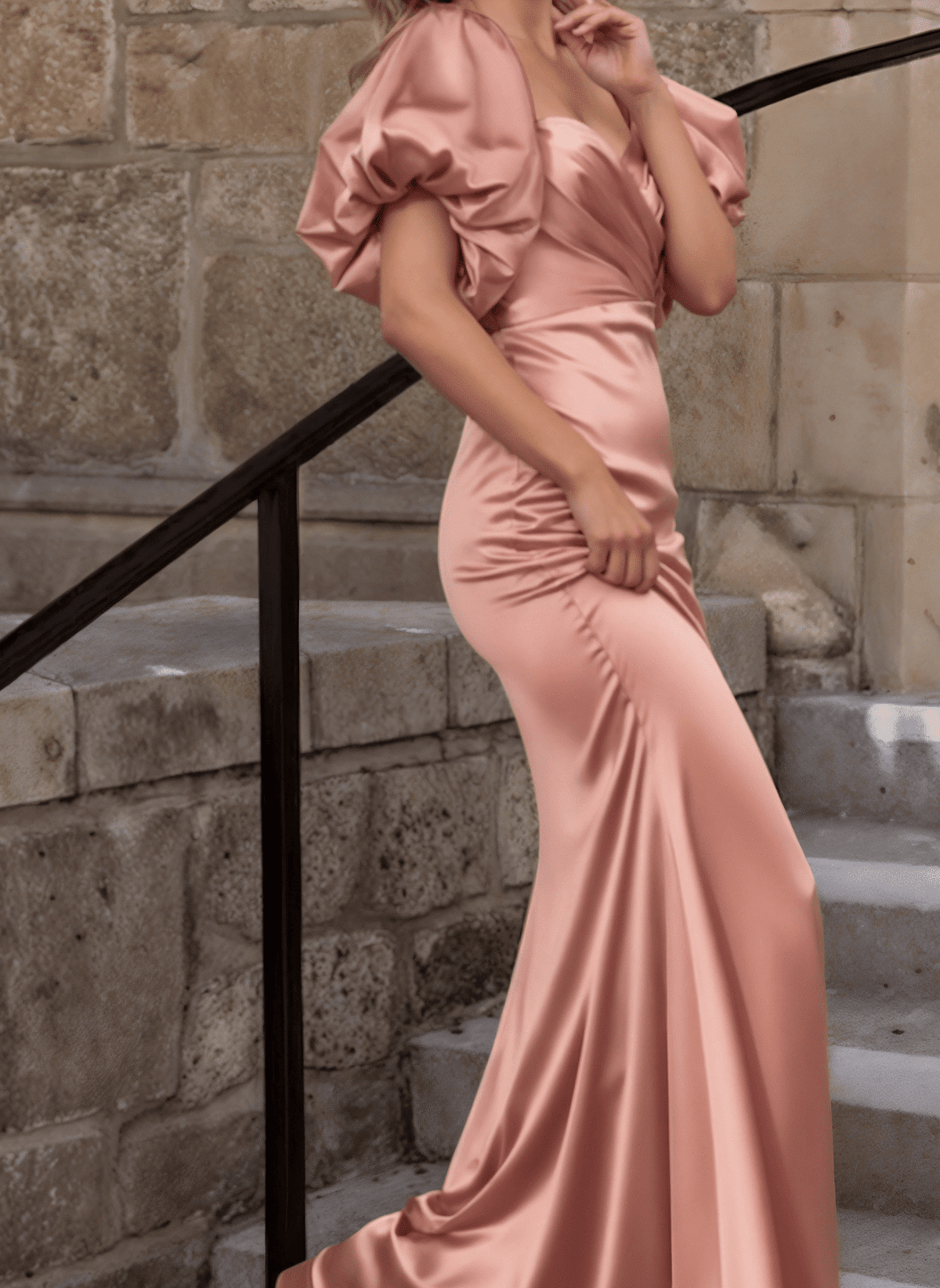 coquette outfit inspo stain gown with puff sleeves