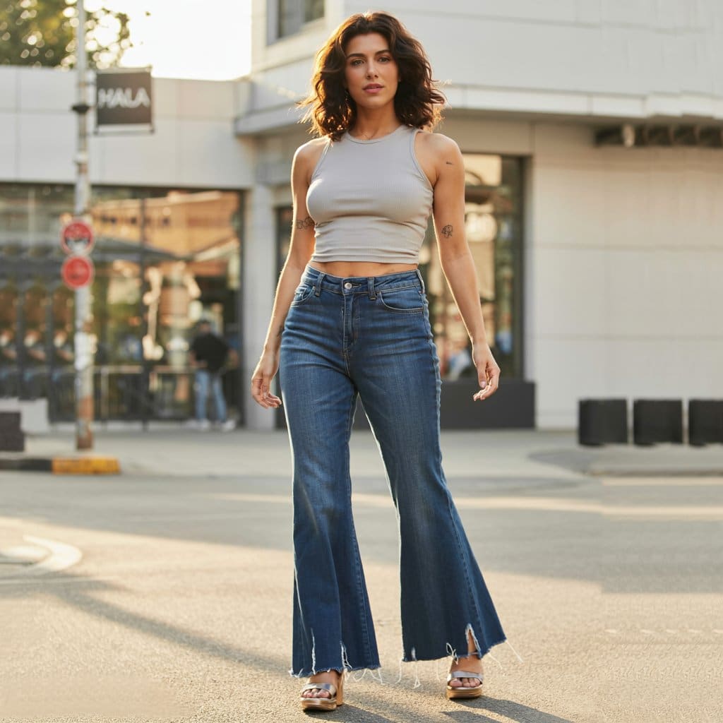 crop top flare jeans outfit