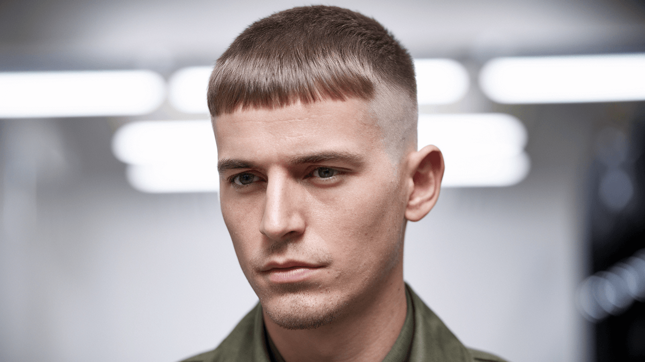 cropped bang military haircut