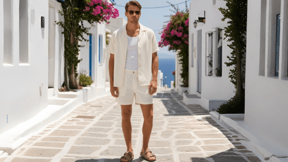 greek men's fashion linen shirt short