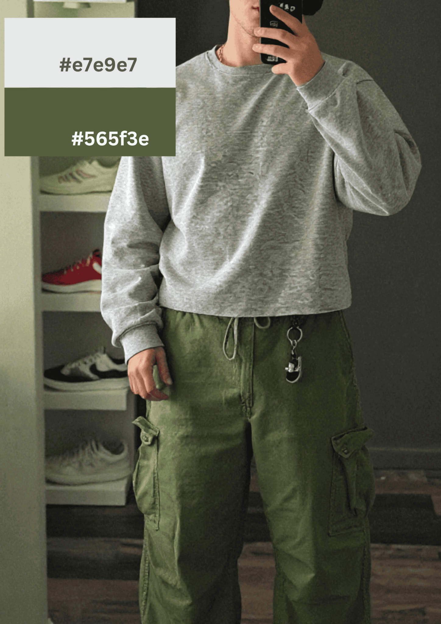 green and grey outfit