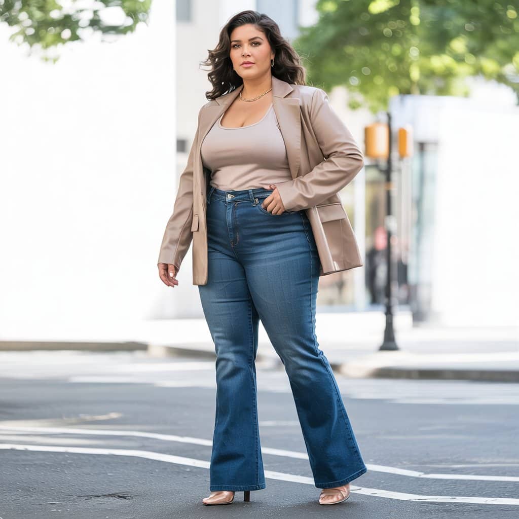 plus size flare jeans outfit