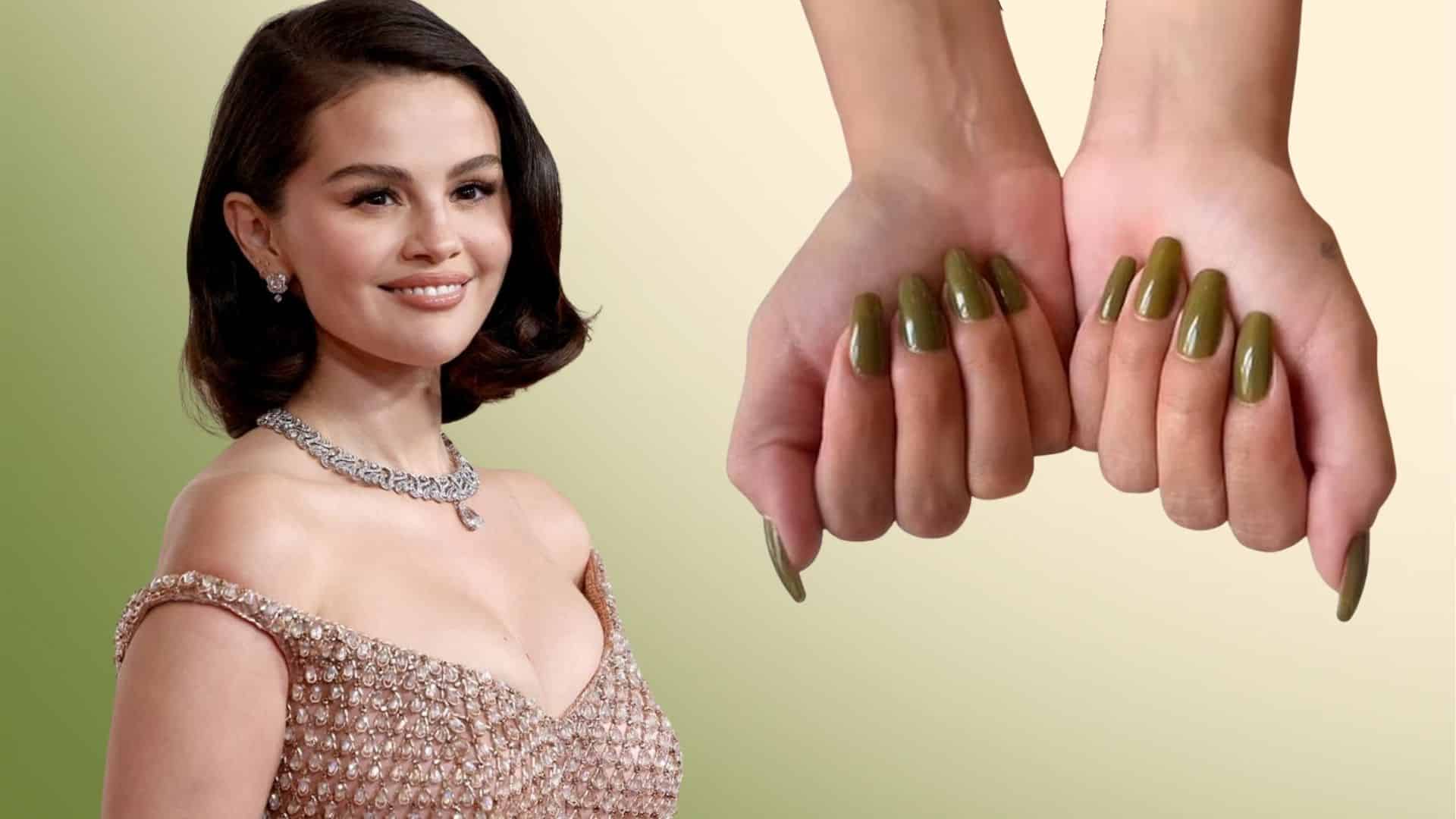 selena gomez olive green ombre nails