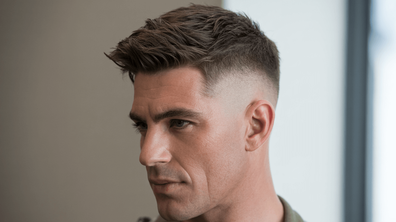 textured side sweep military haircut